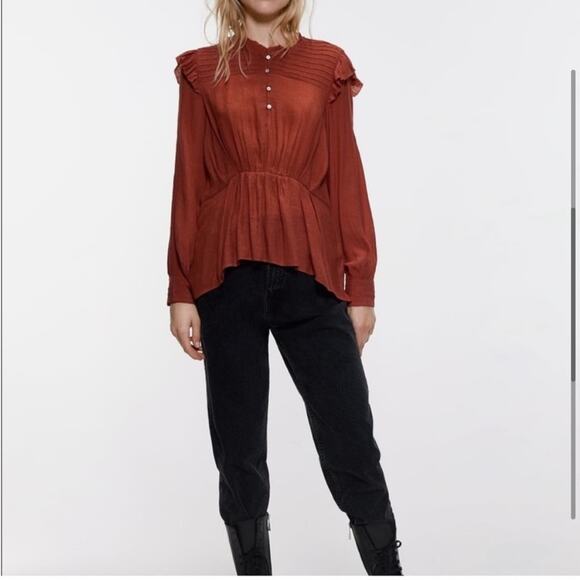 Zara Gathered Ruffled Shirt Size Small - Picture 3 of 6